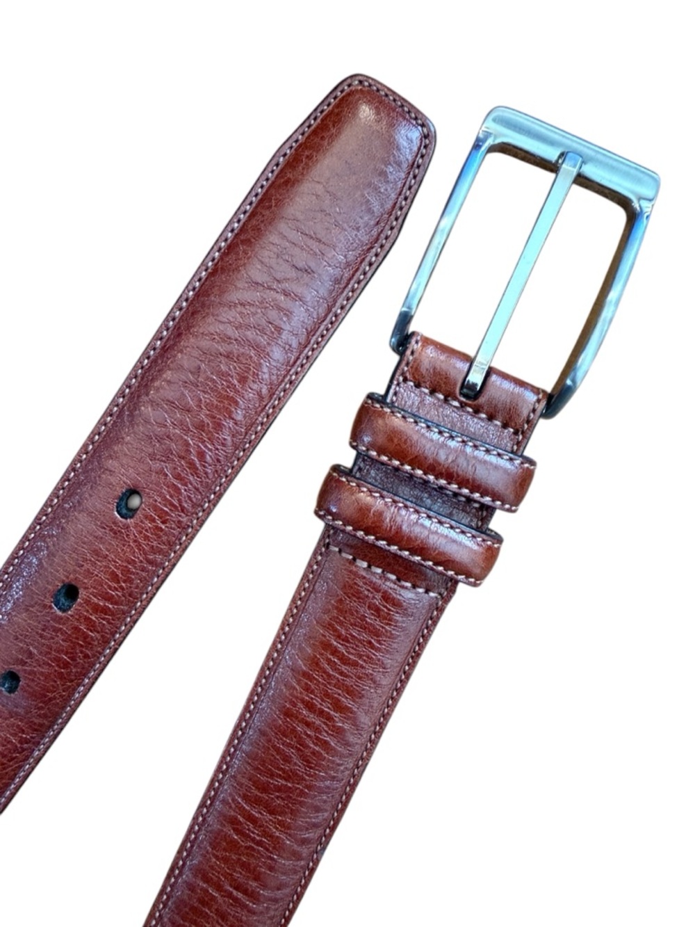 Roundtree & Yorke Full Grain Leather Belt Brown Silver Buckle 36 Classic Dress